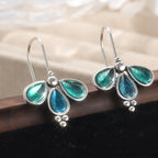 Teal Glass Floral Drop Earrings