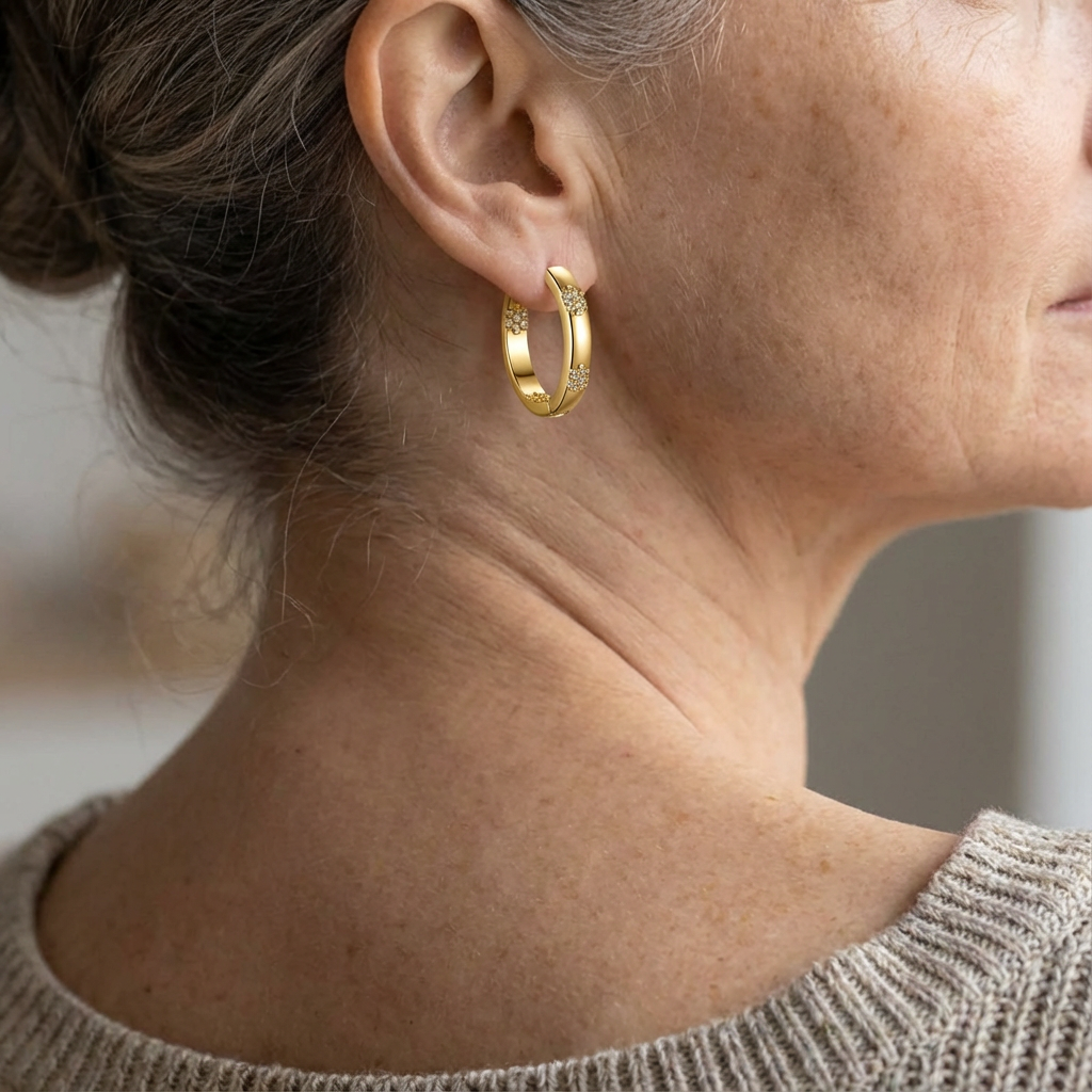 Vintage-Style Gold-Tone Flower Hoop Earrings