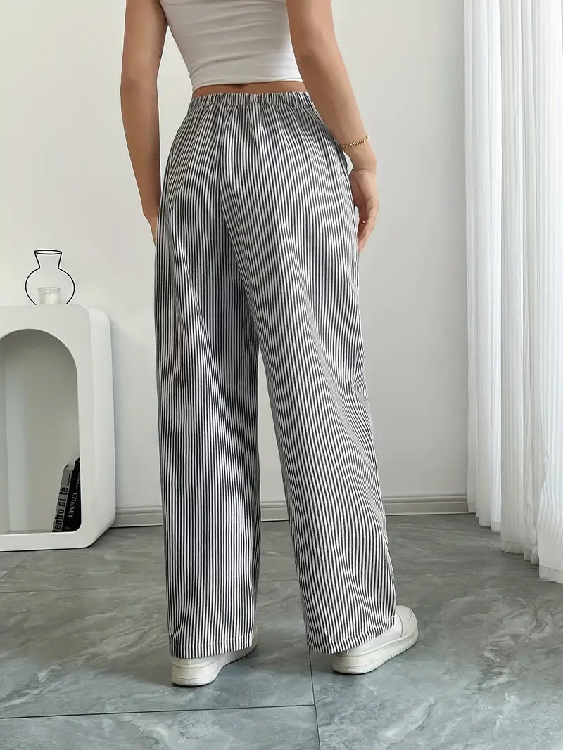 Striped Wide-Leg Trousers with Drawstring Waist
