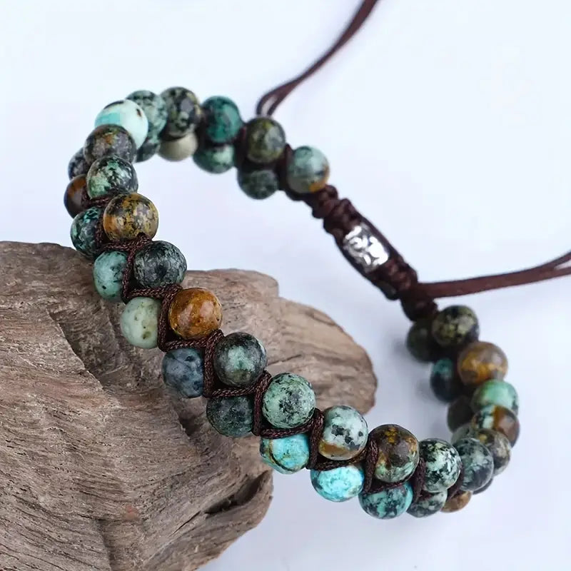 Earth-Tone Stone Bead Bracelet in Green, Turquoise and Brown