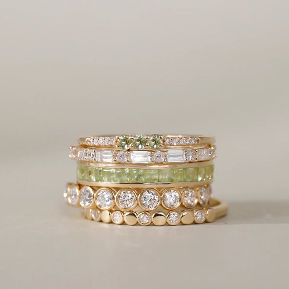 Gold-Tone Zirconia Ring Set with Pastel Channel Stones