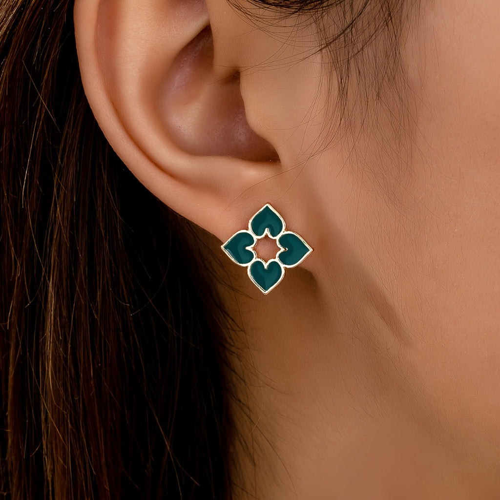 Enamel Heart Stud Earrings in Four Colours