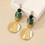 Shell Disc and Green Stone Statement Drop Earrings