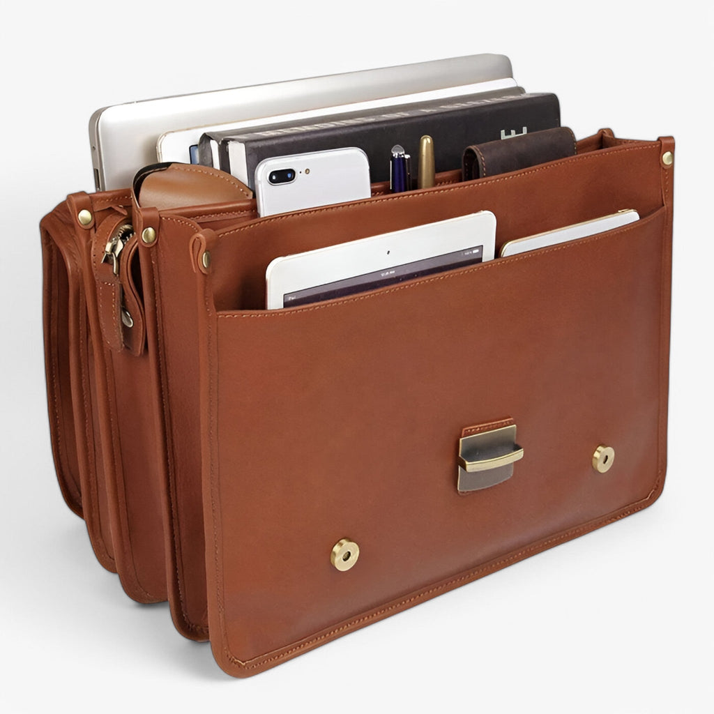 Sleek Timeless Genuine Leather Document and Laptop Folio Bag