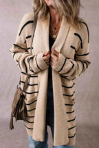 Striped Open-Front Cardigan with Long Sleeves and Soft Knit