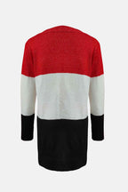 Colour Block Knit Cardigan with V-Neck and Button Front