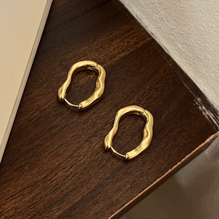Boucles d'oreilles irrégulières style vintage, deux tons