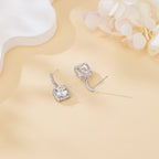 925 Sterling Silver Moissanite Halo Stud Earrings, White Gold Plated
