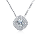 925 Sterling Silver Double Halo Moissanite Necklace, White Gold Plated