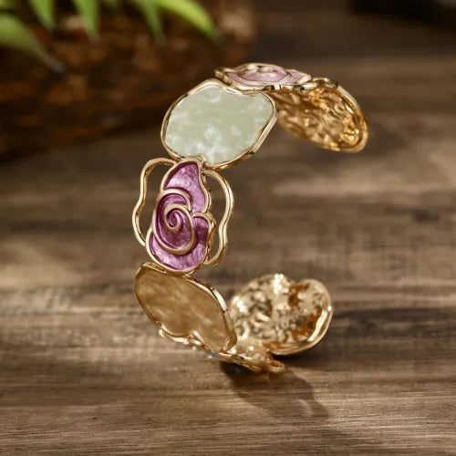 Bohemian Round Flower Geometric Stretch Cuff Bracelet