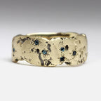 Antique-Style Forged Ring with Blue Inlaid Crystal in Gold Tone