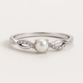 Single Pearl and Zirconia Silver-Tone Ring