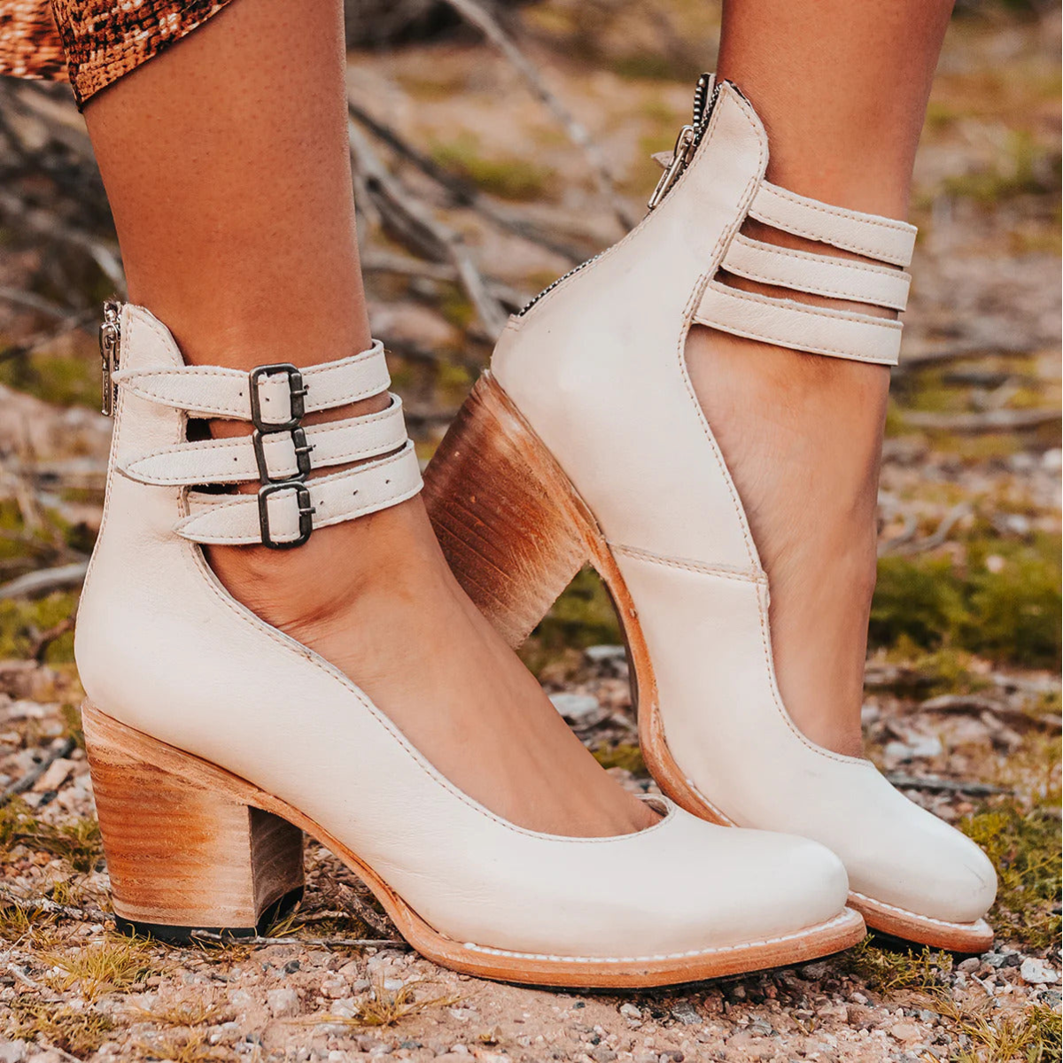 Faux Leather Triple Strap Block Heel Sandals