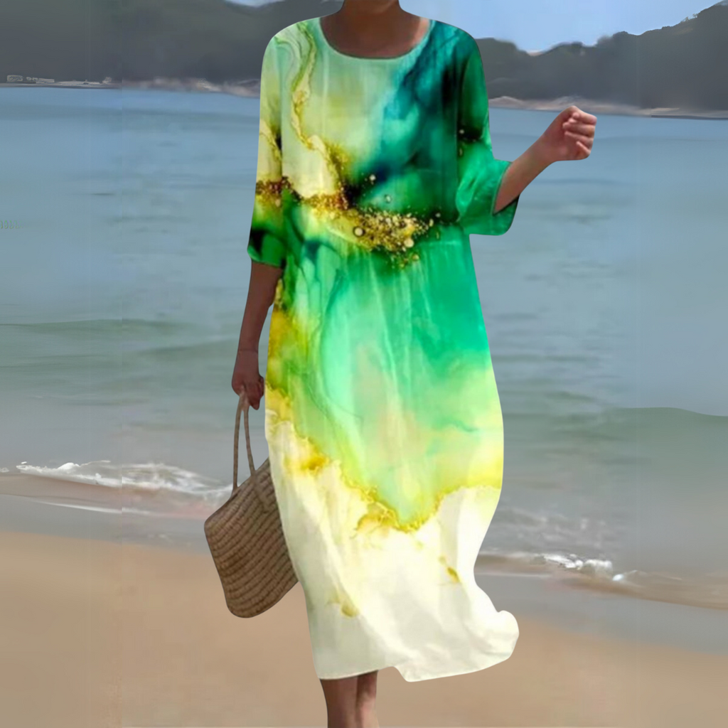 Round Neck Long Sleeve Kaftan Maxi Dress