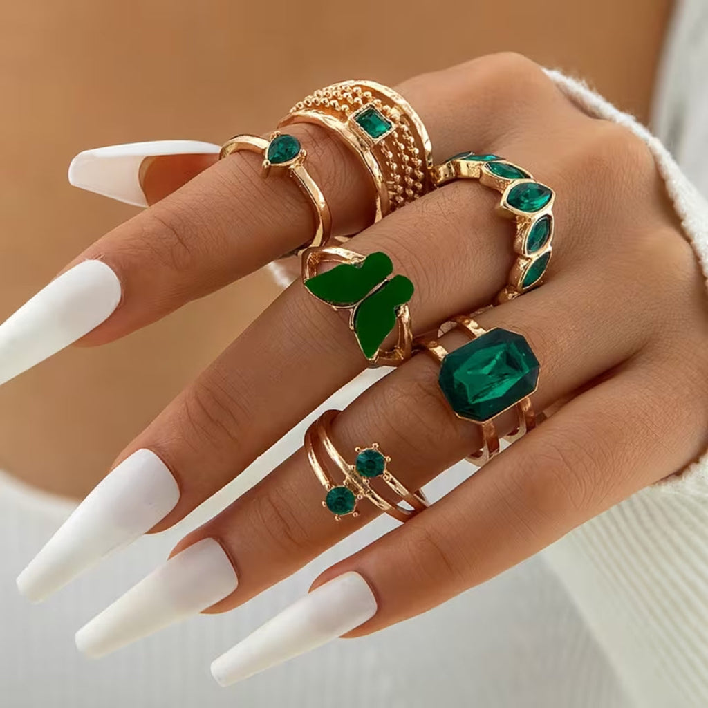 Stapelringenset met smaragdlook