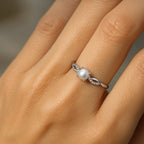 Single Pearl and Zirconia Silver-Tone Ring