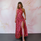 Sleeveless Halter Backless Front-Slit Maxi Dress