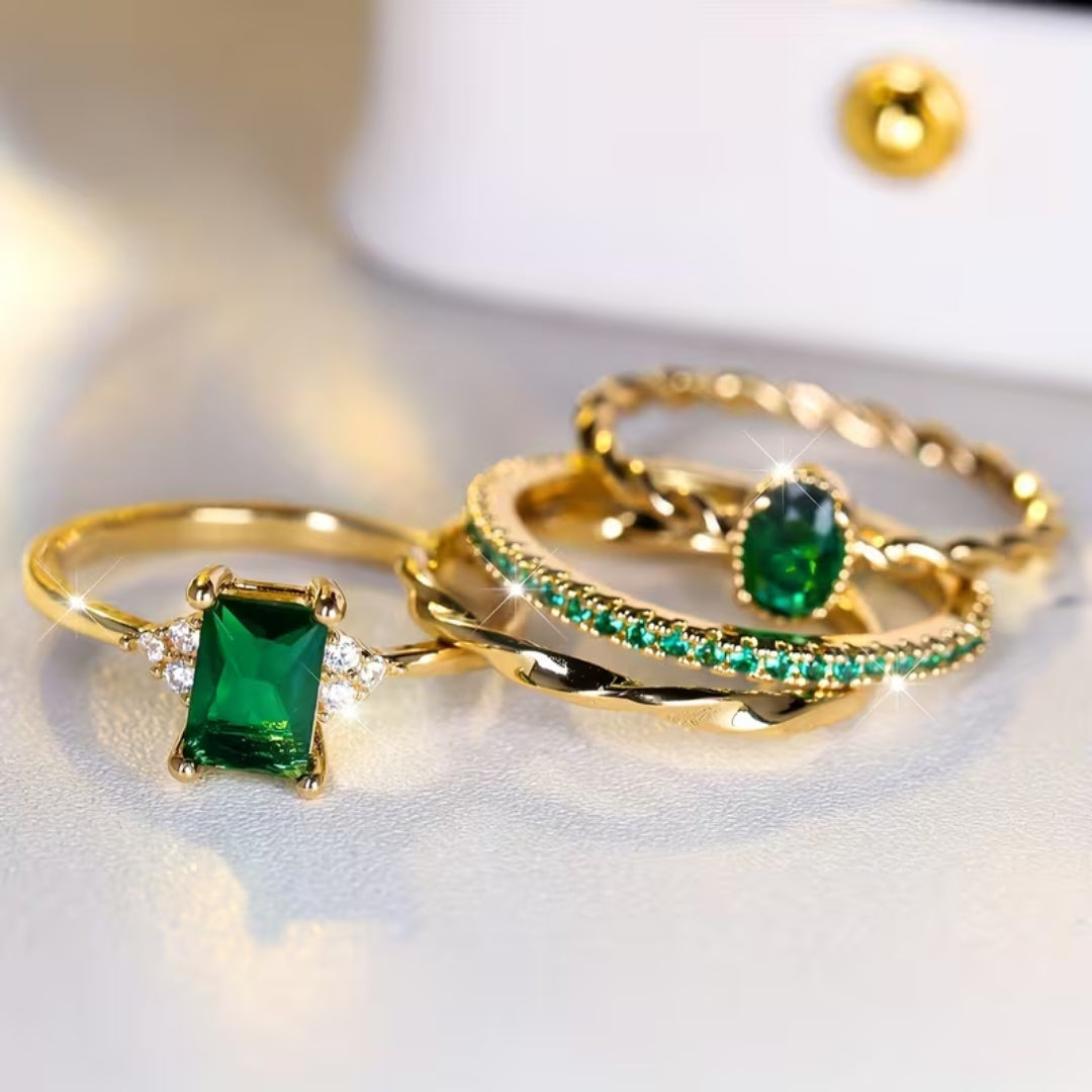 Stapelbare trioring met smaragdlook