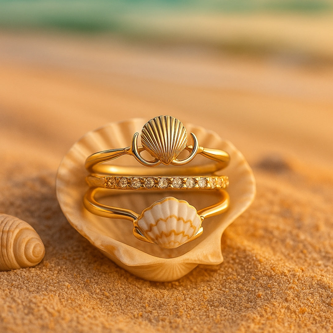 Shell Gold-Tone Ring Set