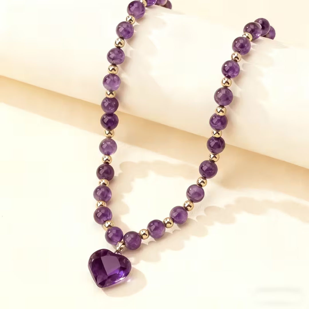 Amethyst Heart Beaded Necklace