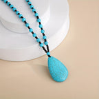 Bohemian Turquoise Beaded Large Teardrop Pendant Necklace