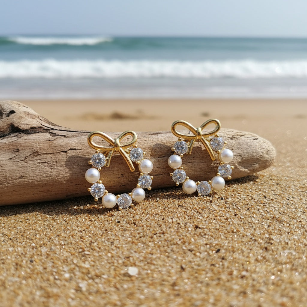 Minimalist Butterfly Knot Pearl Earrings