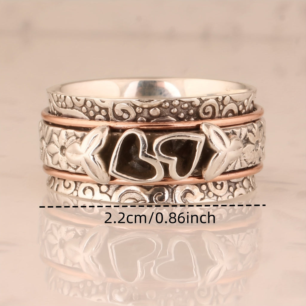 Vintage-Style Butterfly Heart Silver-Plated Spinner Ring