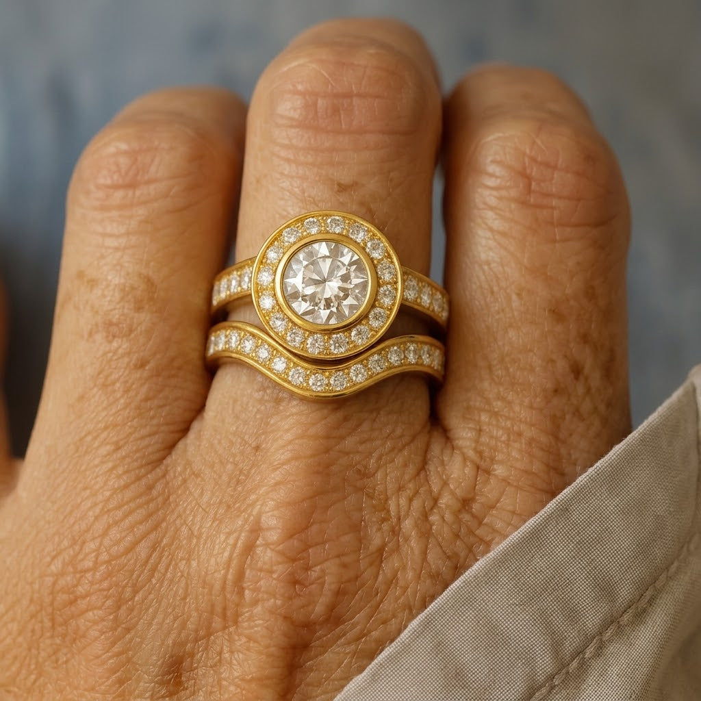 Gold-Tone Halo Ring Set with Round Zirconia