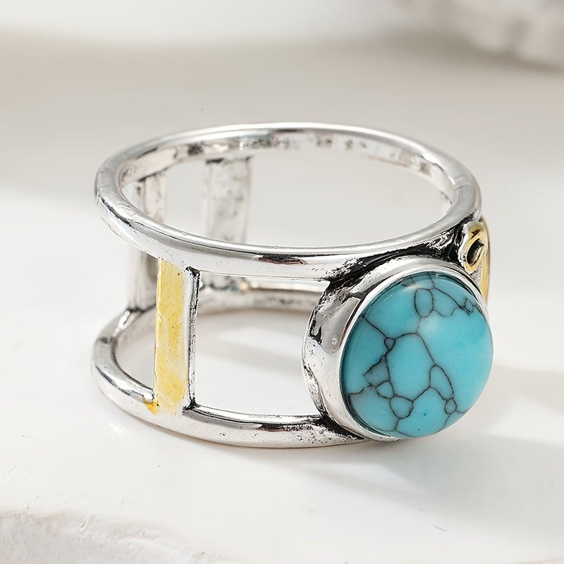 Bohemian Two-Tone Round Turquoise Stone Ring