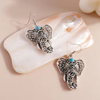 Vintage Turquoise Elephant Silver-Plated Boho Drop Earrings