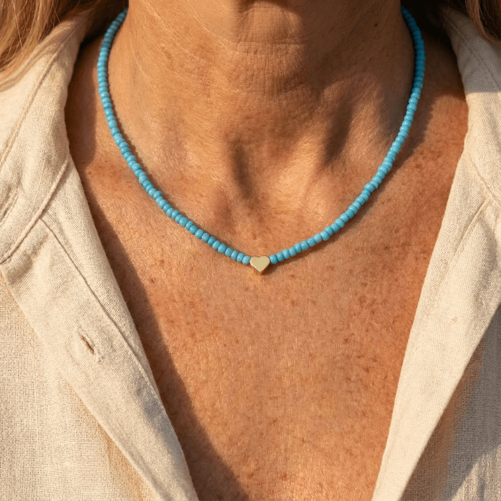 Bohemian Blue Seed Bead Heart Necklace