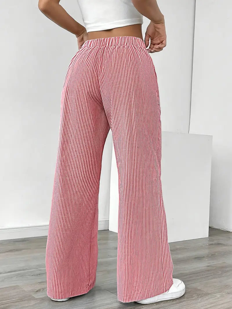 Striped Wide-Leg Trousers with Drawstring Waist