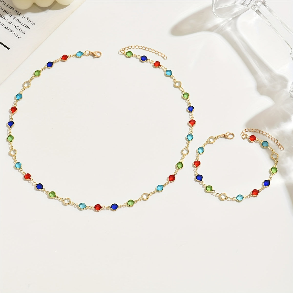 Set van ketting en armband met veelkleurige kristallen