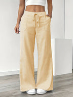 Striped Wide-Leg Trousers with Drawstring Waist