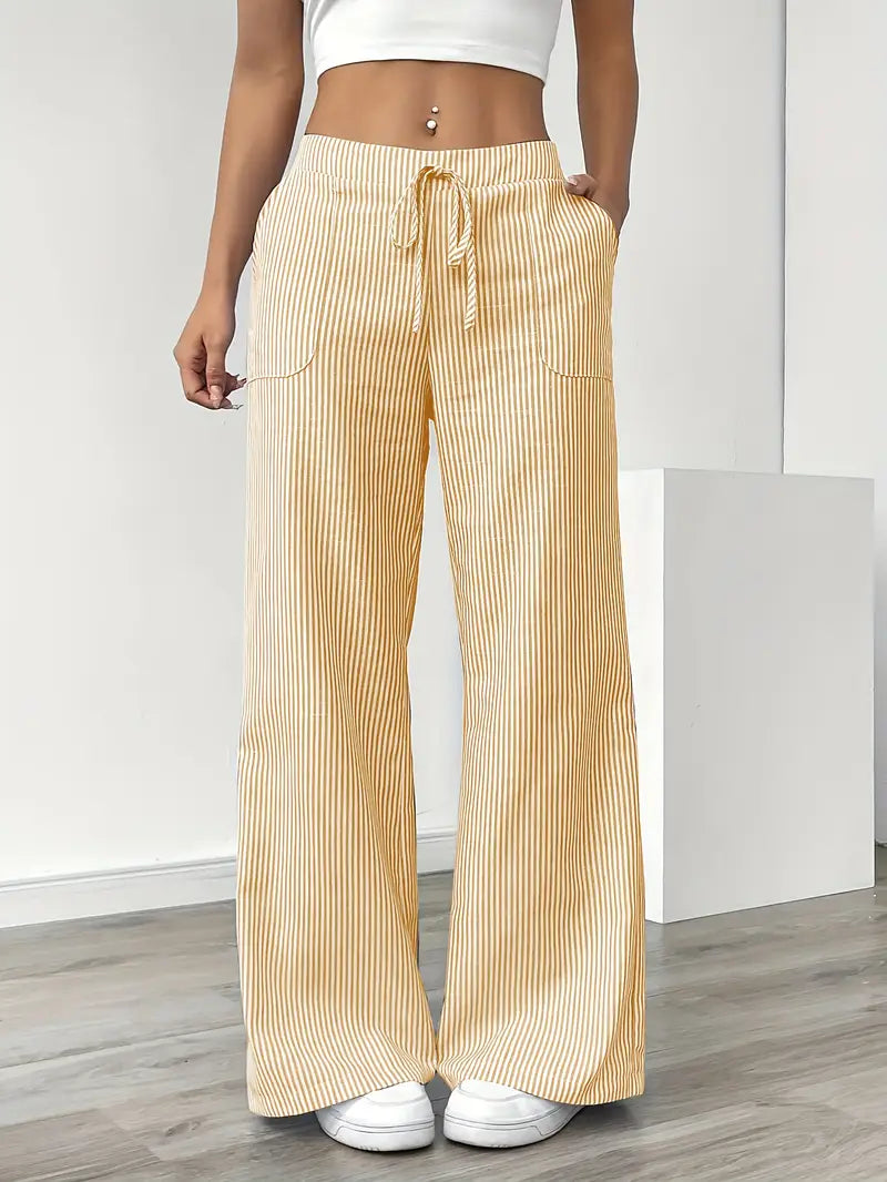 Striped Wide-Leg Trousers with Drawstring Waist