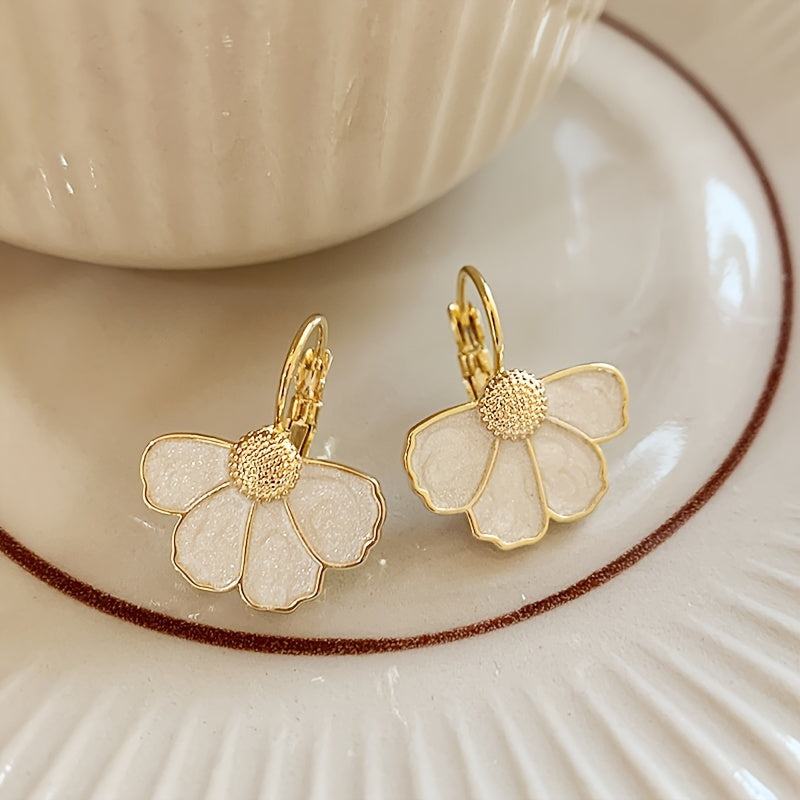 Four-Petal Flower Enamel Drop Earrings