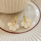 Four-Petal Flower Enamel Drop Earrings
