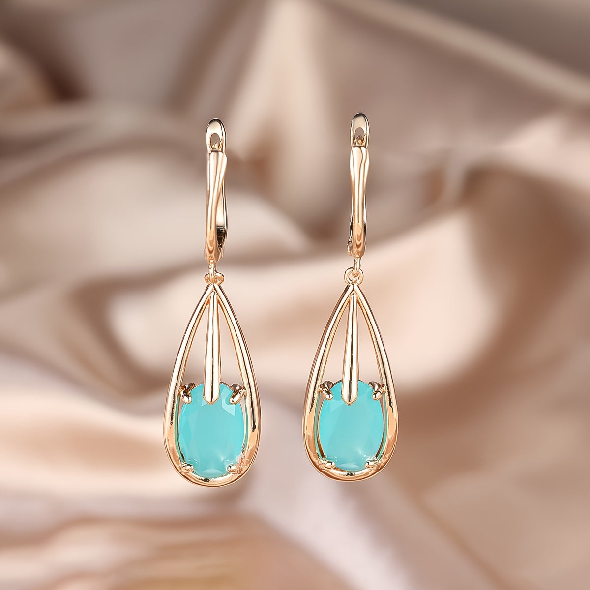 Gold-Plated Teardrop Zirconia Long Pendant Earrings