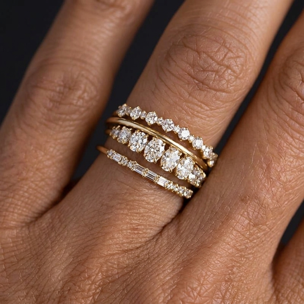 Four-Piece Synthetic Zirconia Inlaid Ring Set