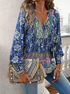 Floral Cotton Blouse with V-Neck Tie Detail