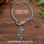Vintage Bohemian Turquoise Bead Leaf Pendant Necklace