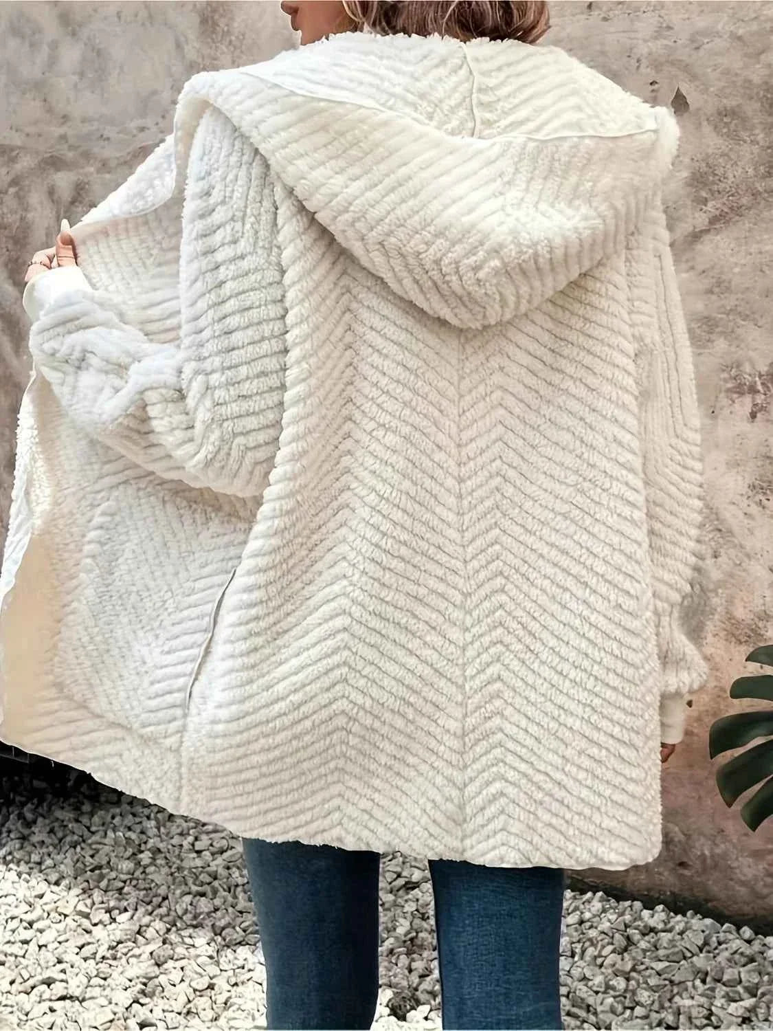 Fluffy Fleece Cardigan with Hood and Open Front Styling