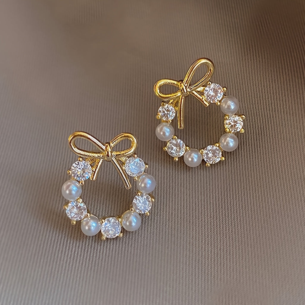 Minimalist Butterfly Knot Pearl Earrings
