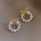 Minimalist Butterfly Knot Pearl Earrings