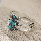 Vintage-Style Boho Triple Turquoise Silver-Tone Ring