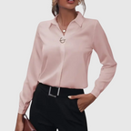 Folded-Collar Blouse with Long Sleeves