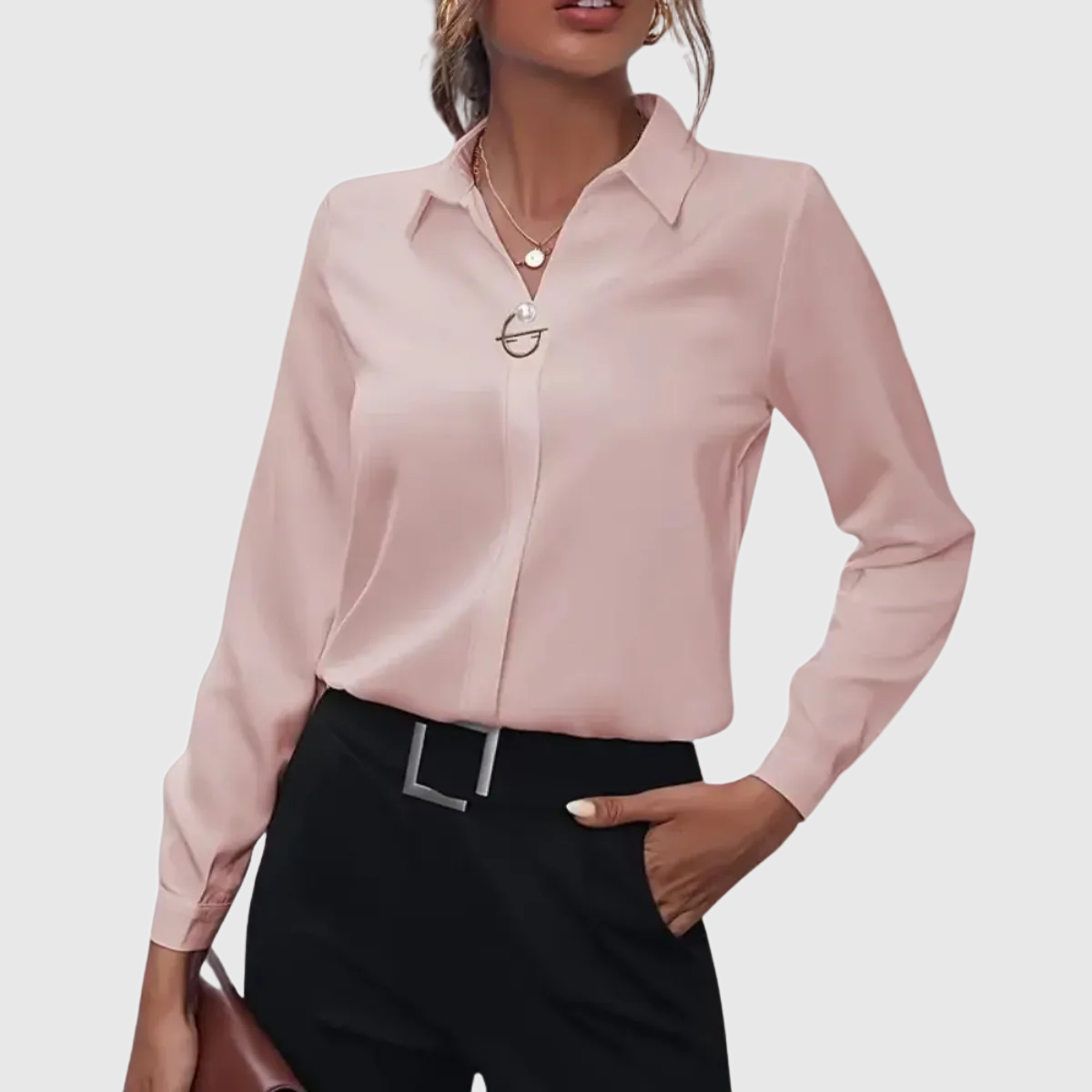 Folded-Collar Blouse with Long Sleeves