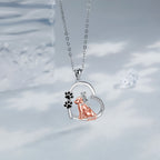 Rose Gold-Tone Heart Dog and Girl Necklace