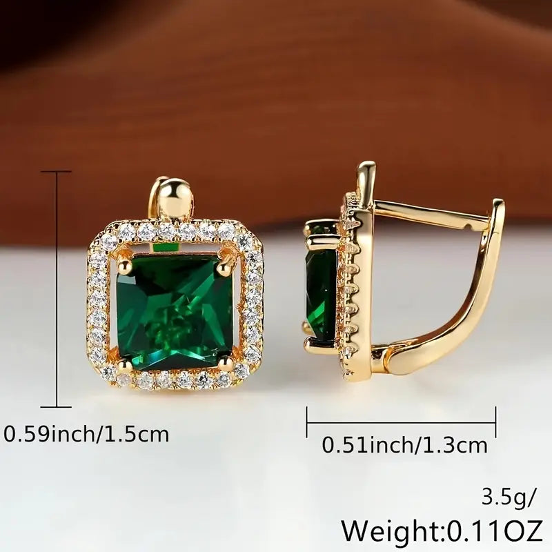 Halo-oorbellen met groene vierkante zirkonia en klapsluiting