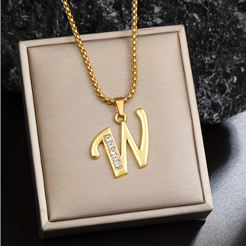 Crystal Accent Initial Necklace in Gold Tone